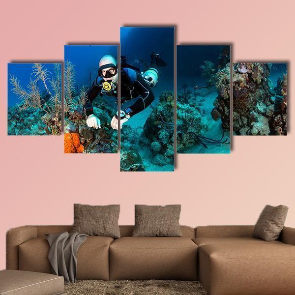 Scuba Diver On A Tropical Coral Reef – Nature Canvas Wall Art