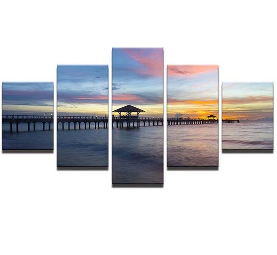Sea Beach Seascape Bridge Nature Sunset – Nature Canvas Wall Art