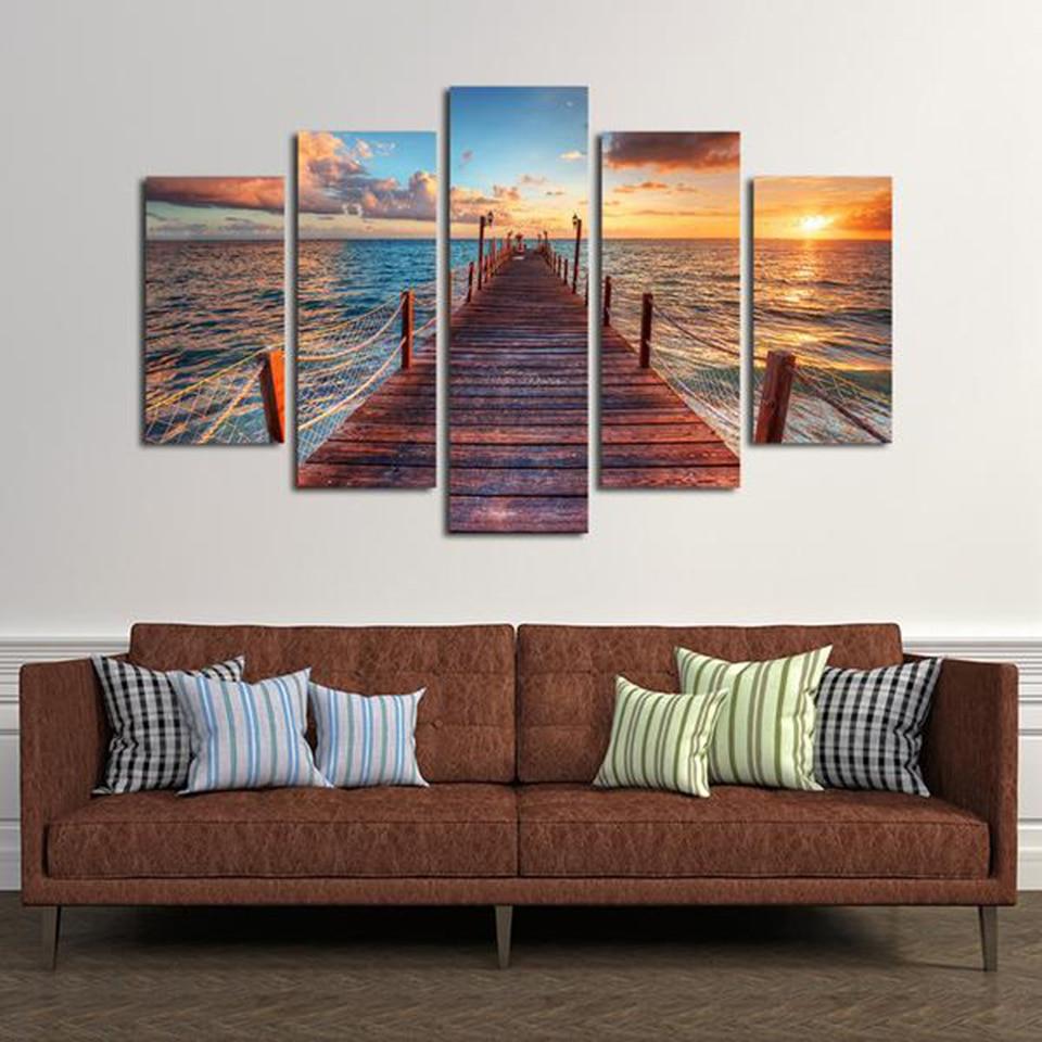 Sea Bridge Sunset Sunshine – Nature Canvas Wall Art