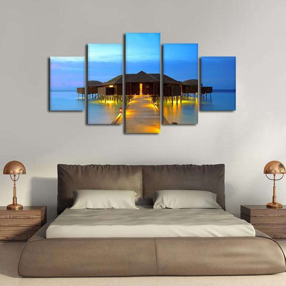 Sea Bridge Wooden House – Space Canvas Wall Art