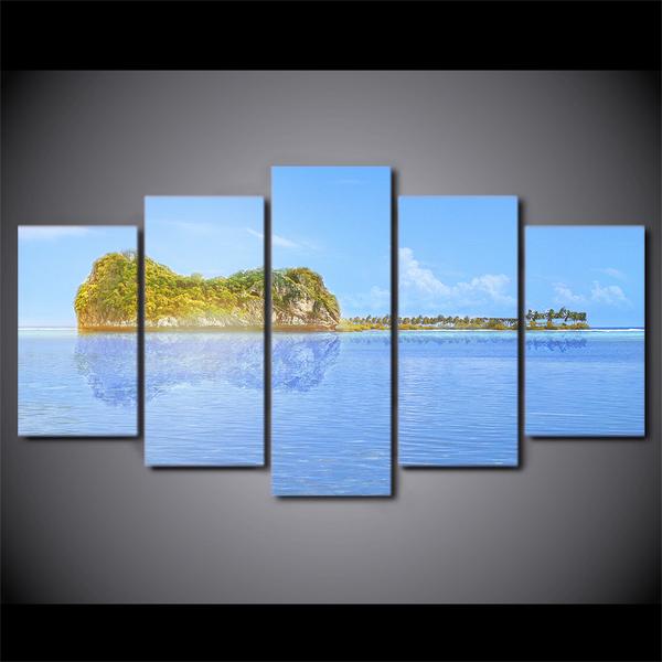 Sea Ocean Guitar Island Reflection Inverted Image – Nature Canvas Wall Art