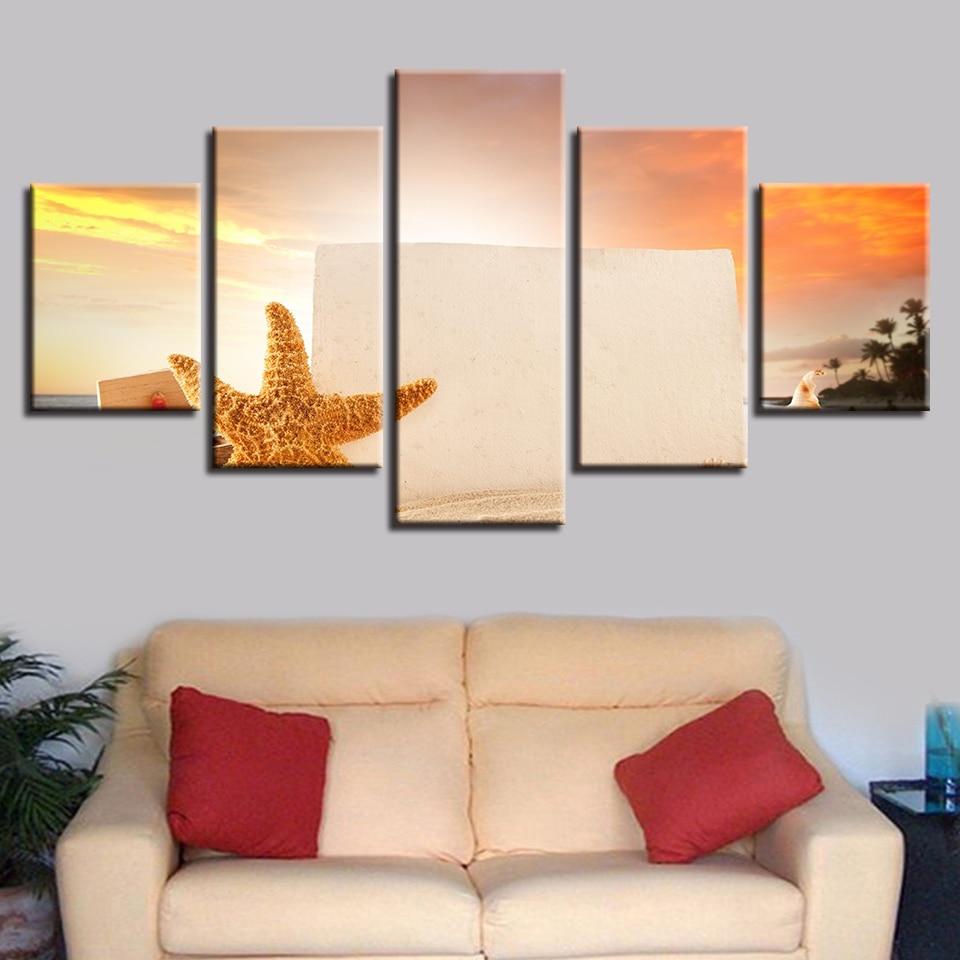 Sea Star Coconut Tree Sunset – Space Canvas Wall Art