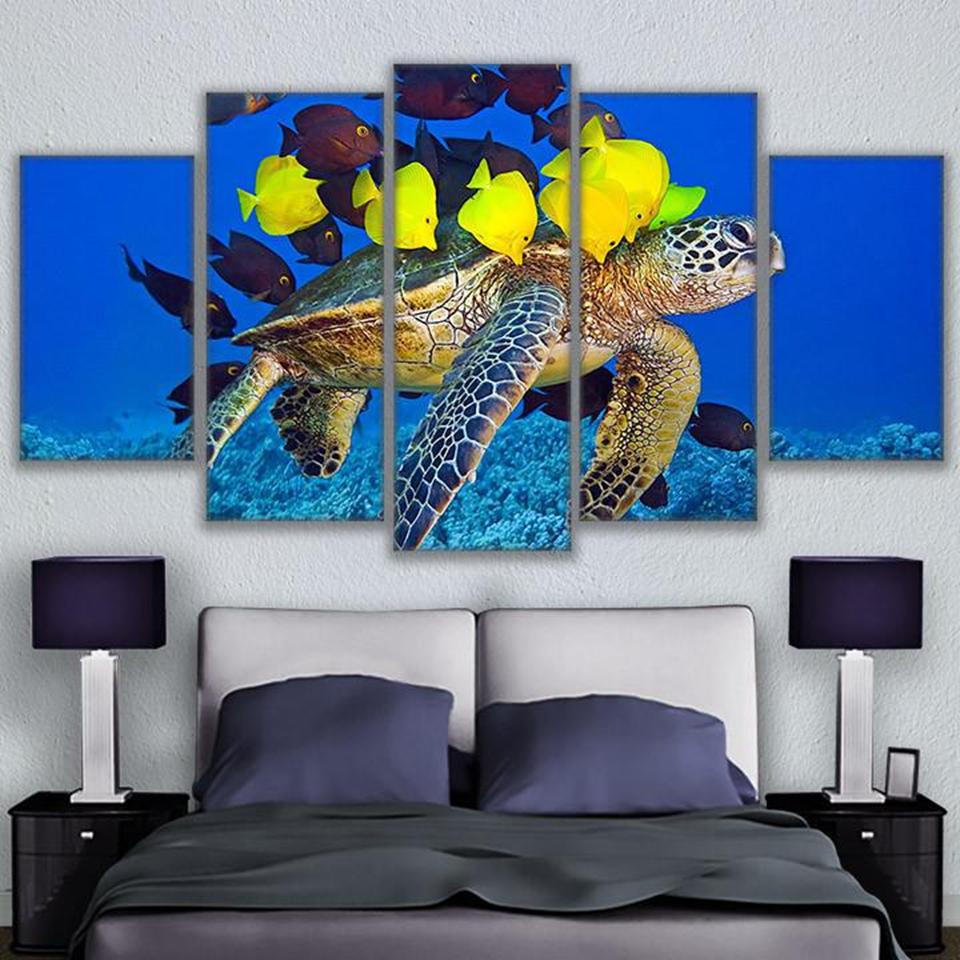 Sea Turtle &Amp; Fish Friends – Animal Canvas Wall Art