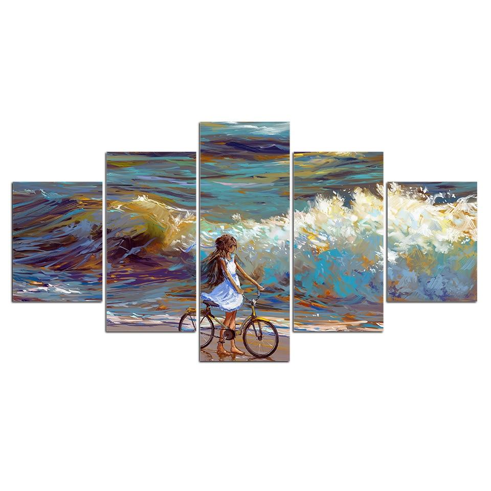 Sea Water Bicycle Sky – Abstract Canvas Wall Art