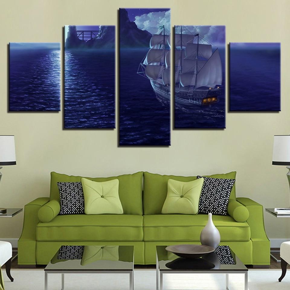 Sea Water Ship And Cloud Night – Space Canvas Wall Art