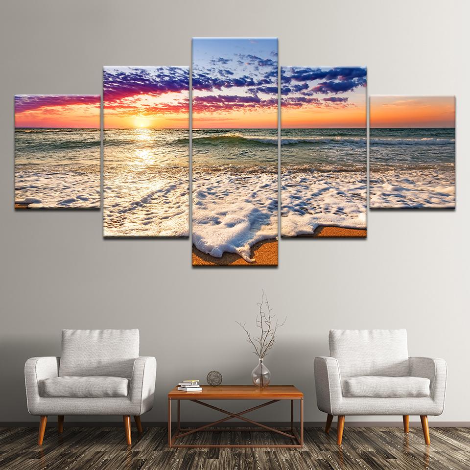 Sea Wave Beach Sunset – Space Canvas Wall Art