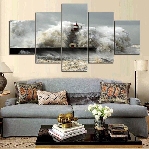 Sea Wave Lighthouse 01 – Nature Canvas Wall Art