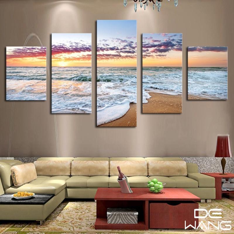 Sea Waves And Purple Orange Sky – Space Canvas Wall Art