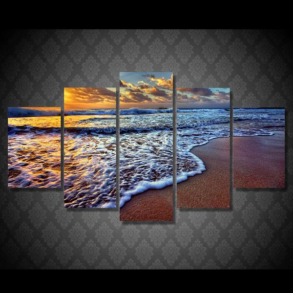 Seascape Beach Ocean Gulf At Sunset – Nature Canvas Wall Art