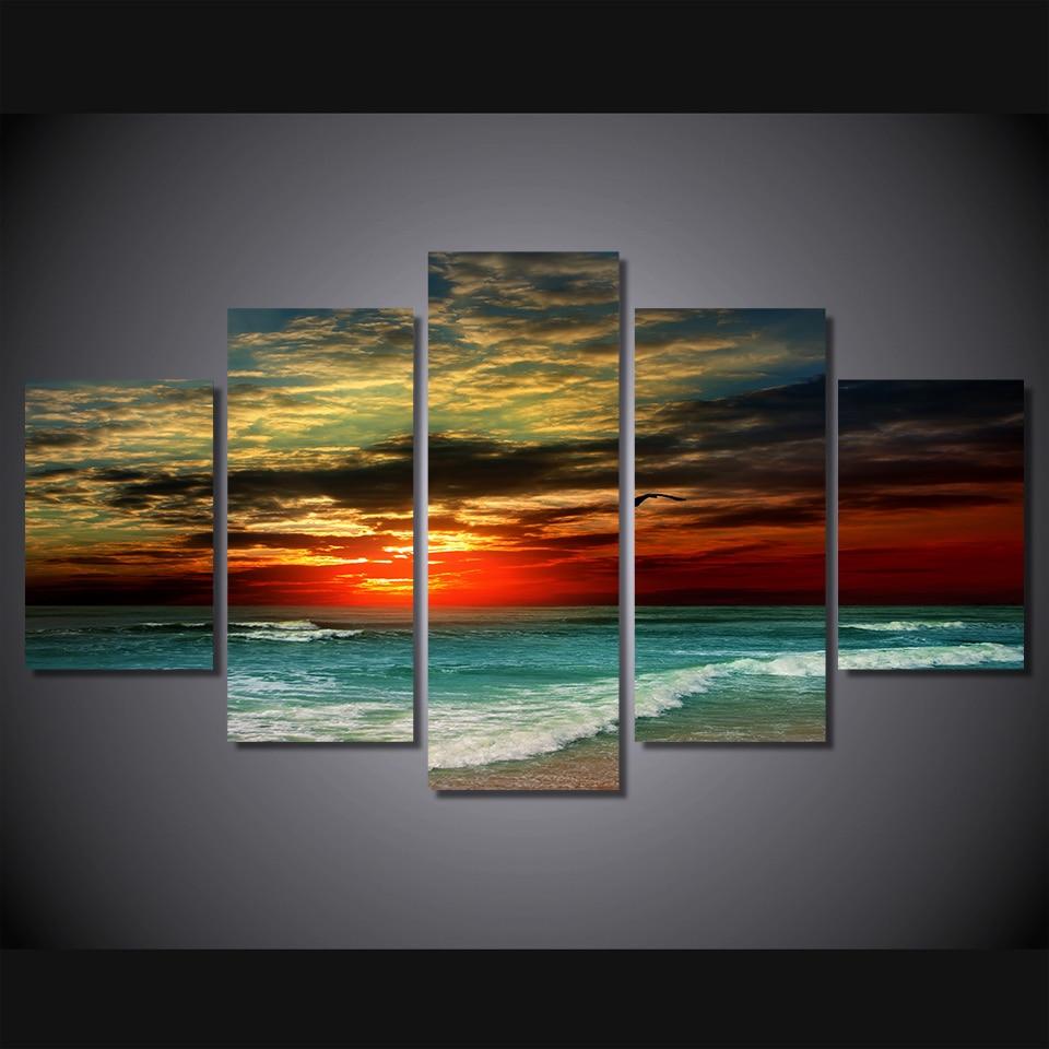 Seascape Sunset Beach Sea Shore – Space Canvas Wall Art