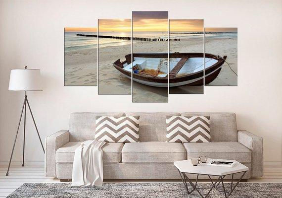 Seashore And Boat Ocean – Nature Canvas Wall Art