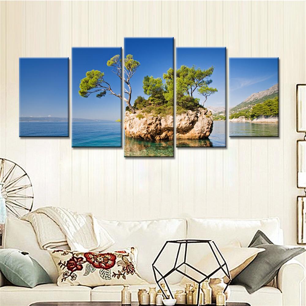 Seaside Island And Blue Sky – Space Canvas Wall Art