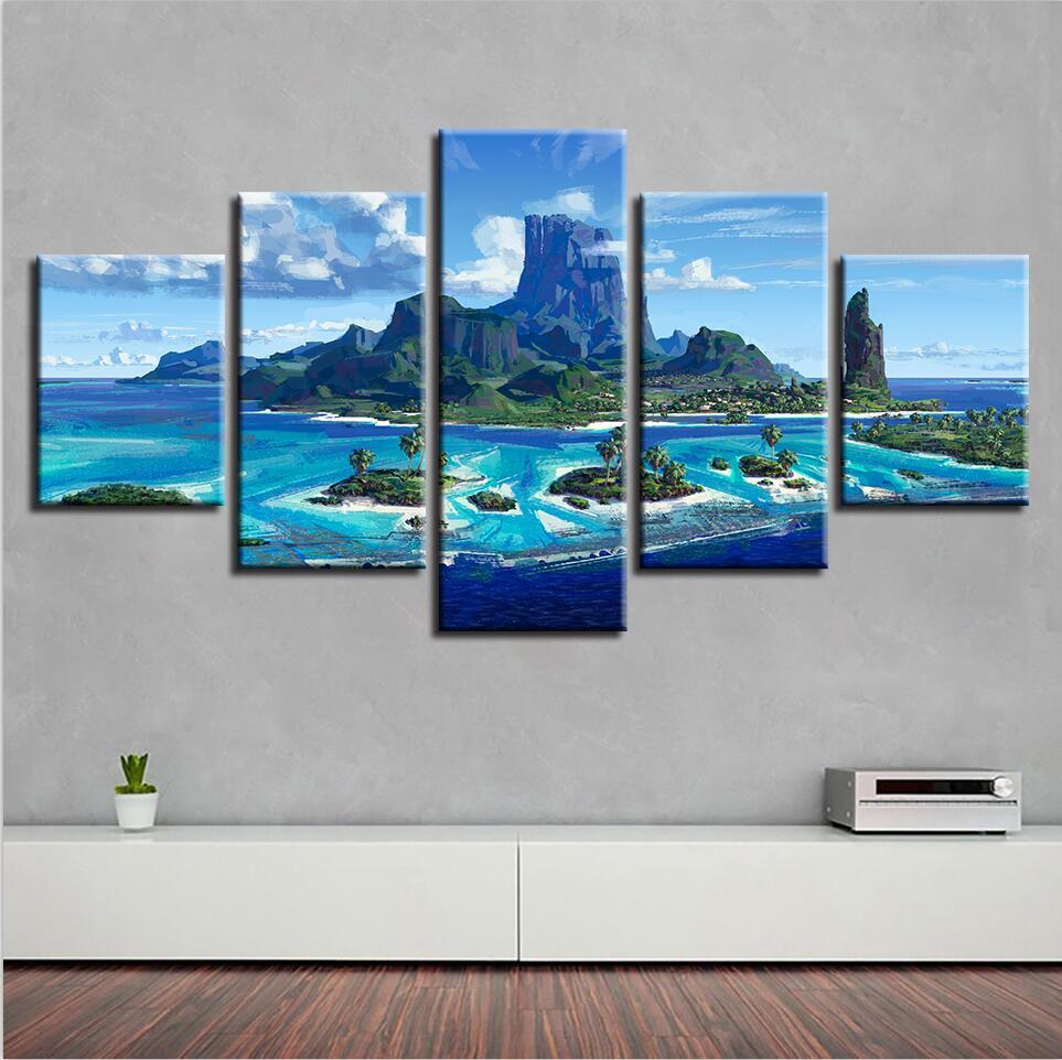 Seaview Mountain Peaks Sunshine – Nature Canvas Wall Art