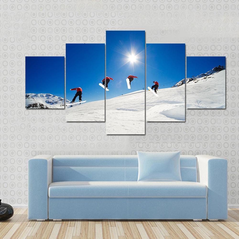 Sequence Shot Of Snowboarder Going Over Jump – Sport Canvas Wall Art