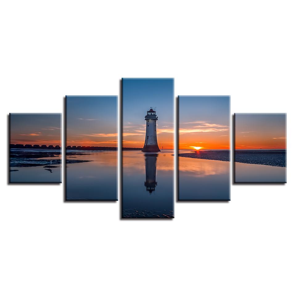 Setting Sun Lighthouse Seaview – Nature Canvas Wall Art