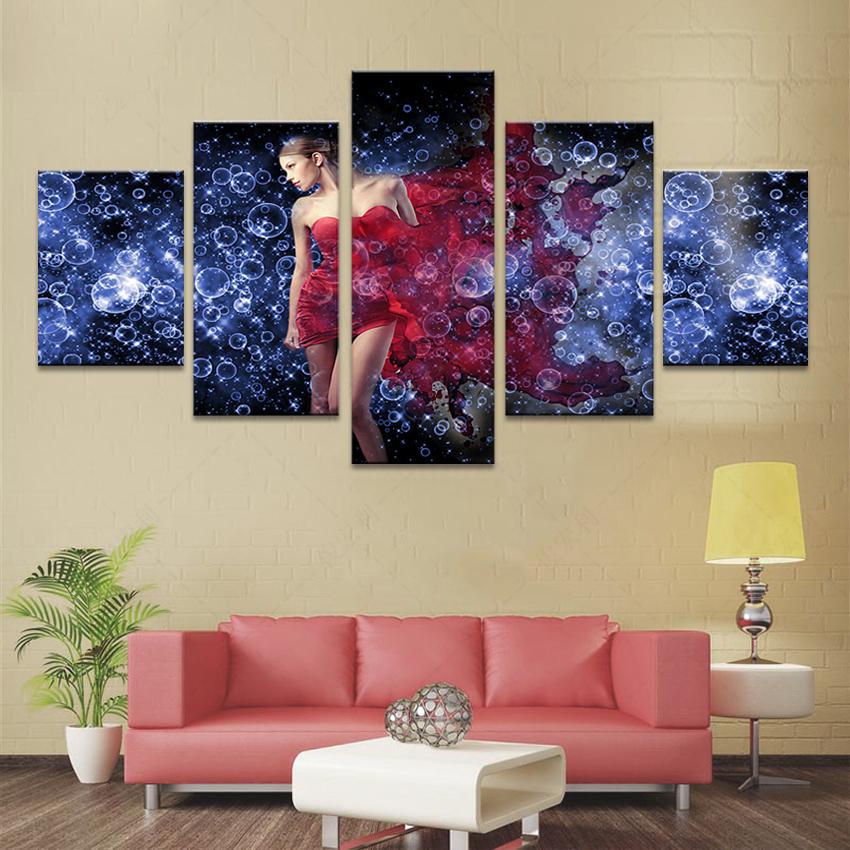 Sexy Girl In Red Dress Nordic Beauty – Abstract Canvas Wall Art