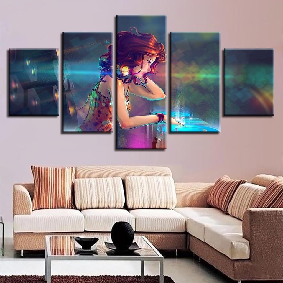 Sexy Red Hair Beauty Girl Music Club – Music Canvas Wall Art