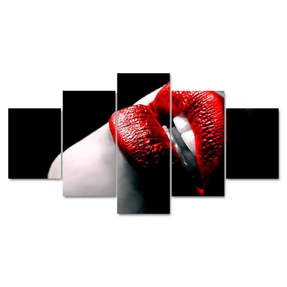 Sexy Woman Red Lips – Abstract Canvas Wall Art