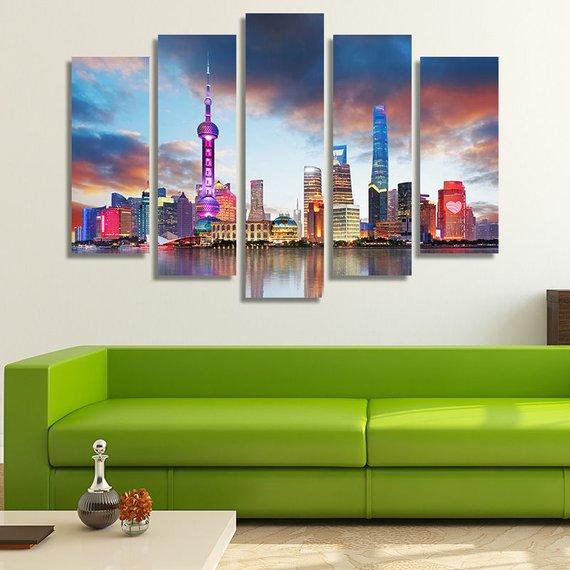 Shanghai Skyline China Skyline Reflection – Nature Canvas Wall Art
