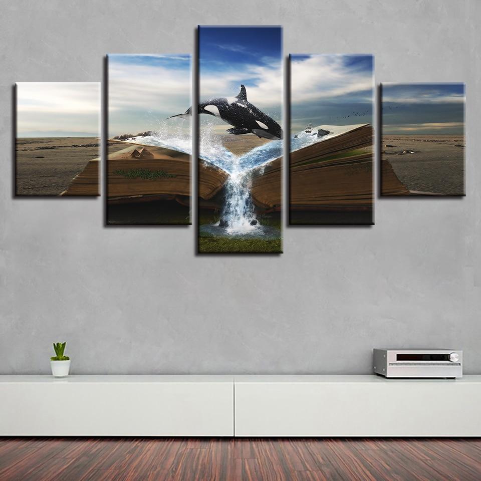 Shark Leaping And Book – Abstract Canvas Wall Art