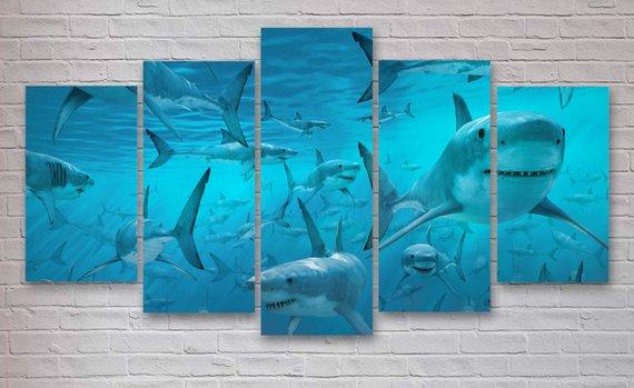 Sharks Underwater – Animal Canvas Wall Art