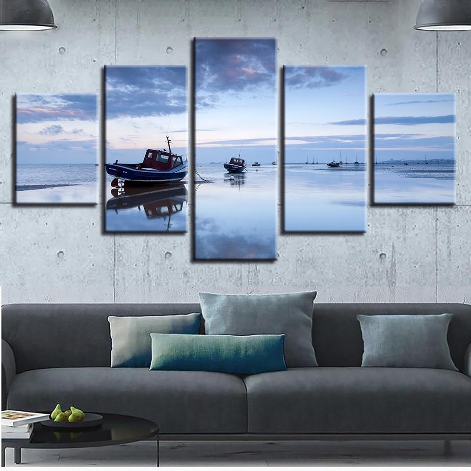 Boats at Low Tide Canvas Wall Art
