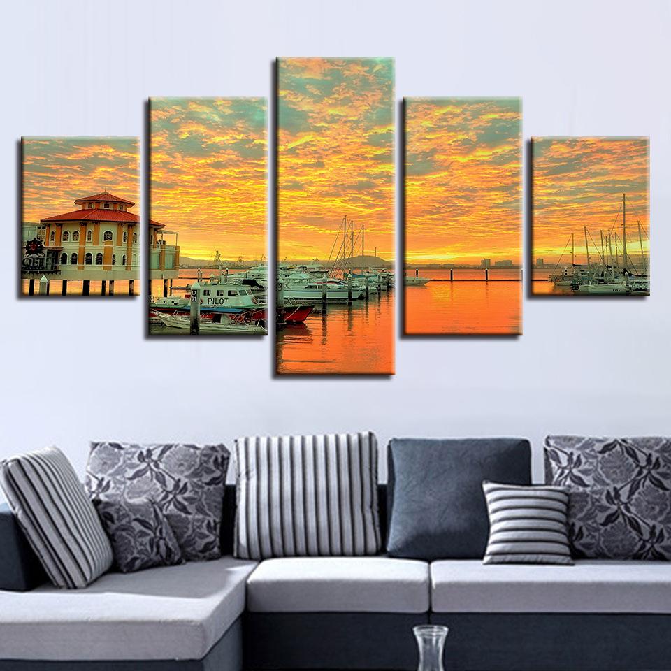 Ship And House Sunset Beautiful – Space Canvas Wall Art