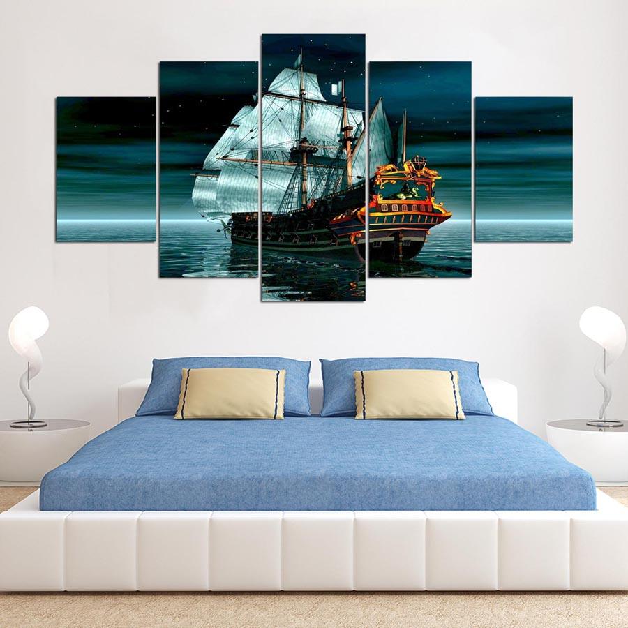 Ship Boat Space Canvas Wall Art