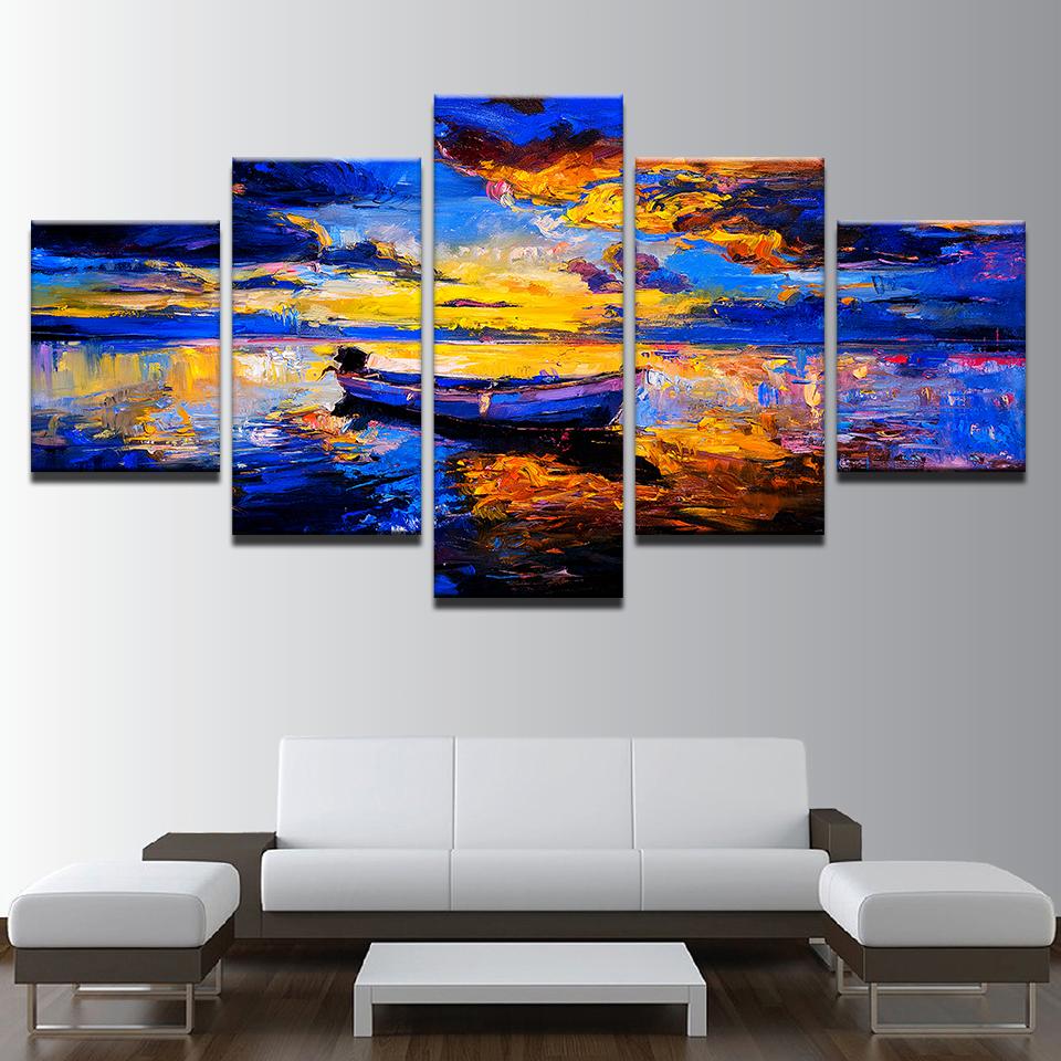 Ship Sea View Sunset Boat – Abstract Canvas Wall Art