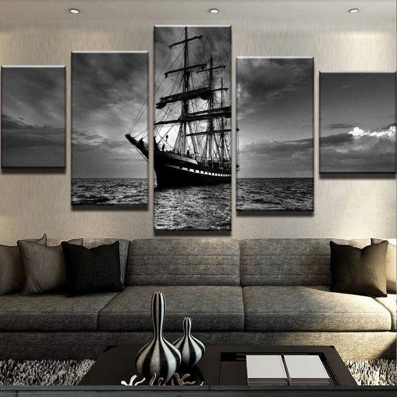 Ship Set Sail On Ocean At Night – Automative Canvas Wall Art