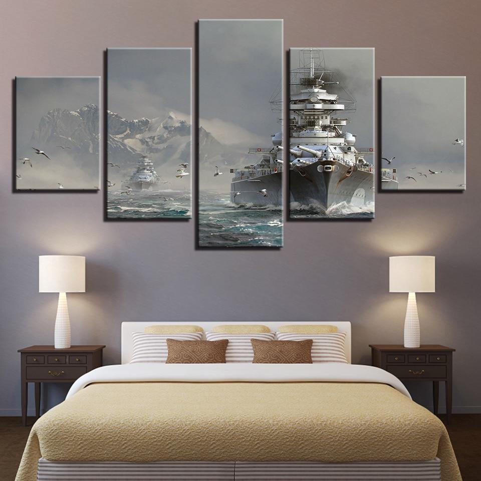 Ship Snow Mountain Seagulls – Space Canvas Wall Art