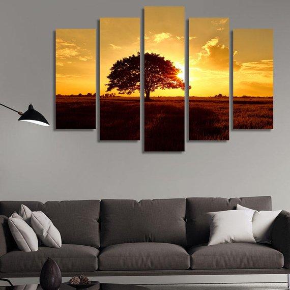 Silhouette Of A Tree In Paddle Field In Thailand – Nature Canvas Wall Art