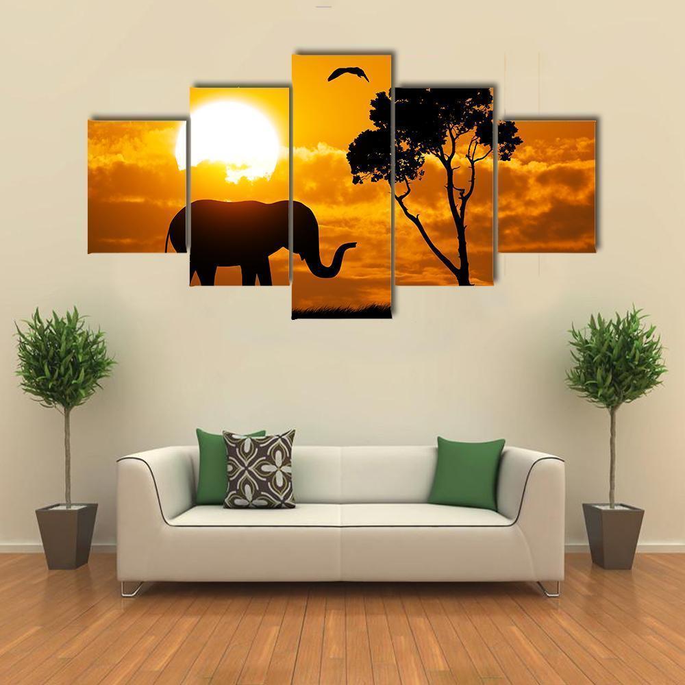 Silhouette Of Elephant – Animal Canvas Wall Art