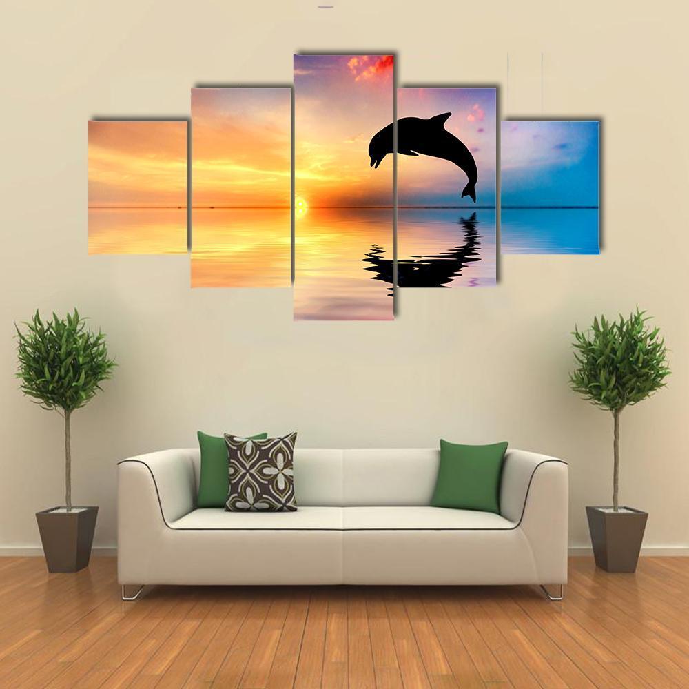Silhouette Of Jumping Dolphin – Animal Canvas Wall Art