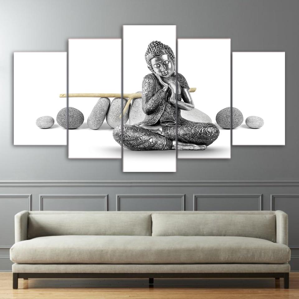 Silver Buddha Statue 22 -Religion Canvas Wall Art