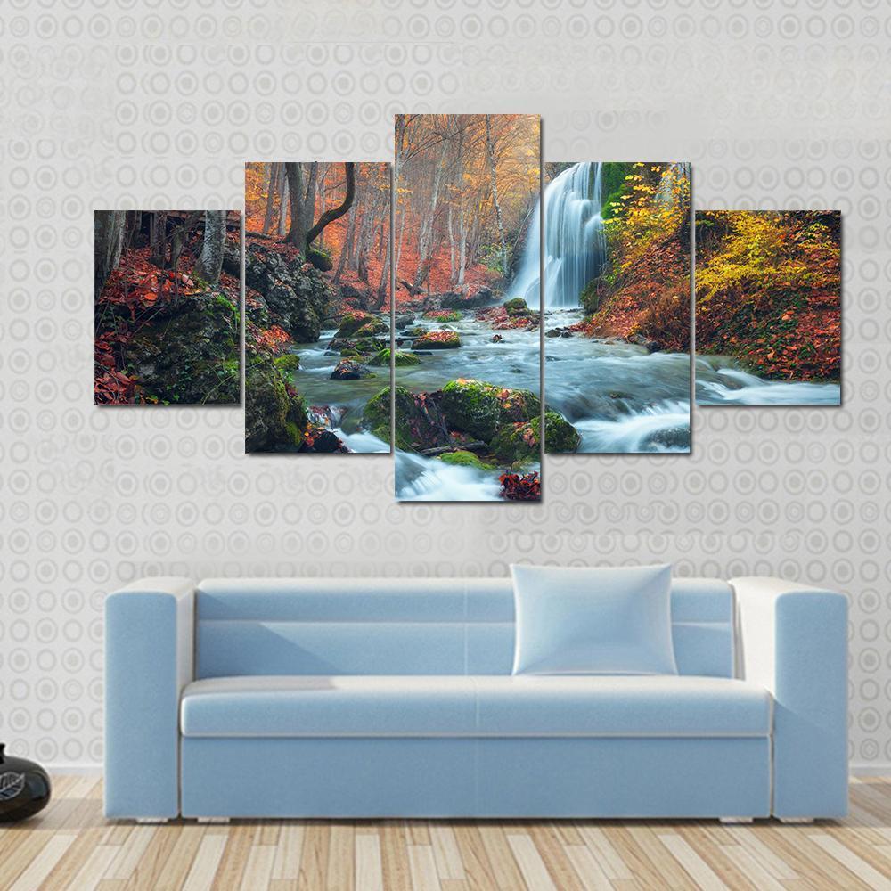 Silver Stream Waterfall In Grand Canyon Of Crimea At Sunset – Nature Canvas Wall Art