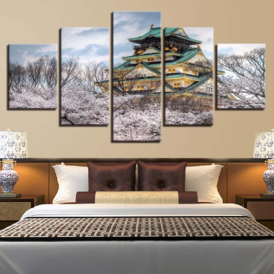 Simple And Elegant Osaka Castle Museum Cherry Blossoms – Nature Canvas Wall Art