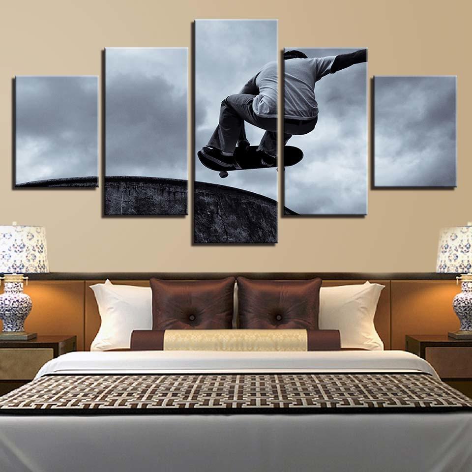 Black And White Skateboard Boy Canvas Wall Art