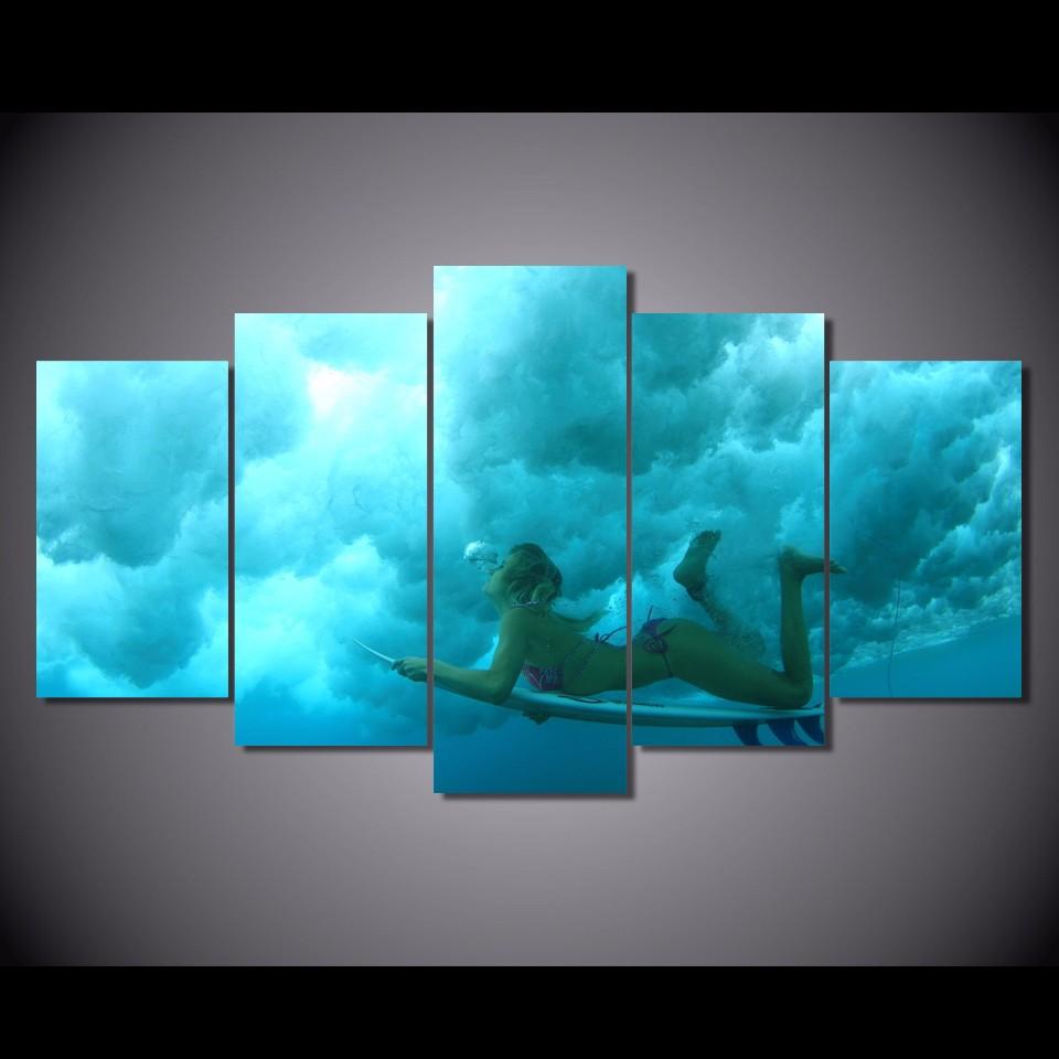 Skateboard Surfing Girl – Abstract Canvas Wall Art