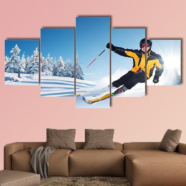 Skier In Mountains – Sport Canvas Wall Art