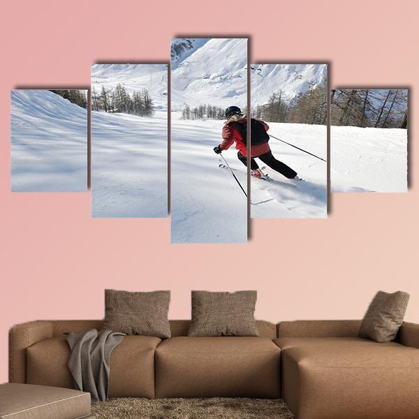 Skier Skiing Downhill – Sport Canvas Wall Art