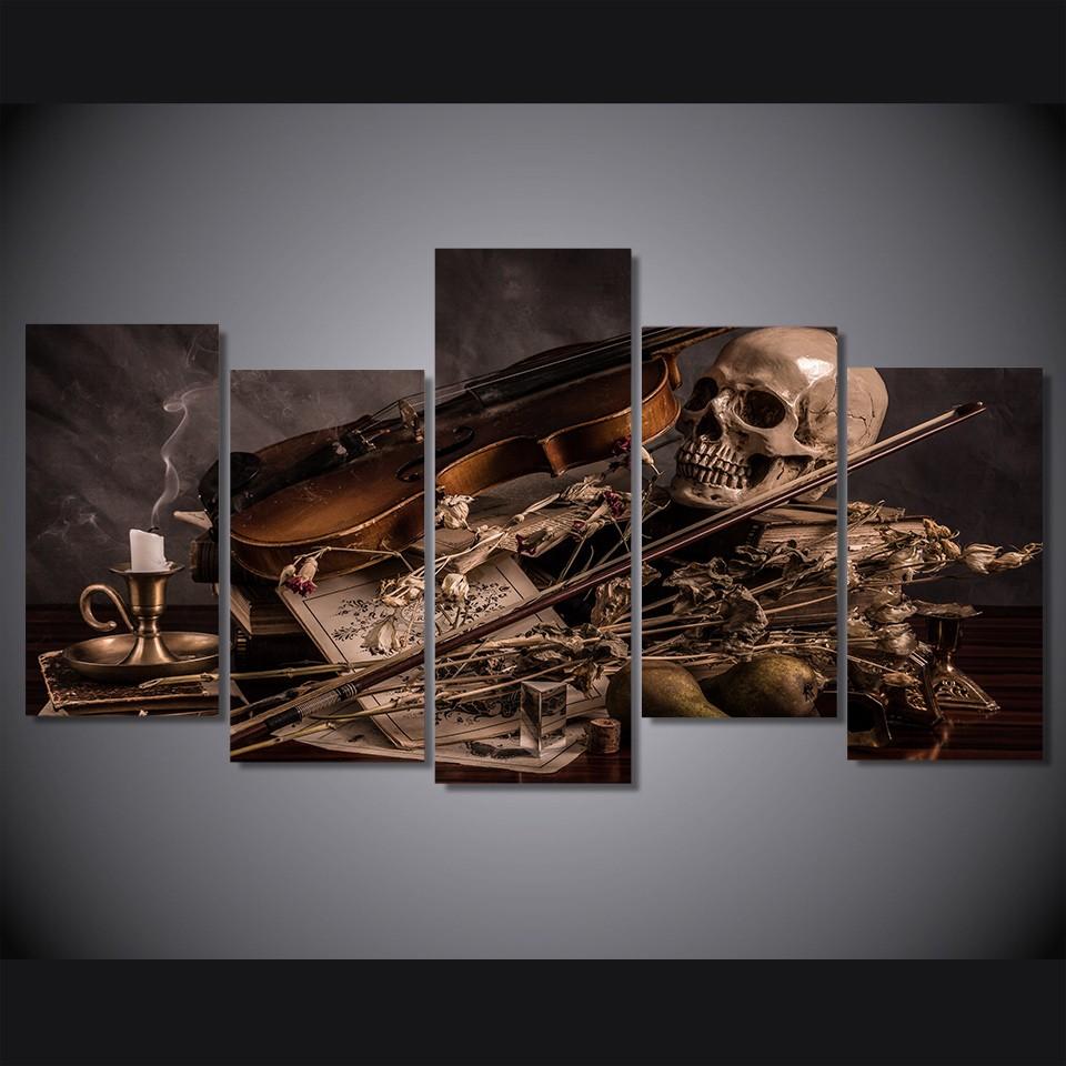 Skripka Cherep Svecha Abstract Canvas Wall Art