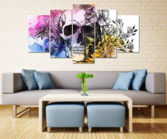Skull And Flowers 5 – Abstract Canvas Wall Art