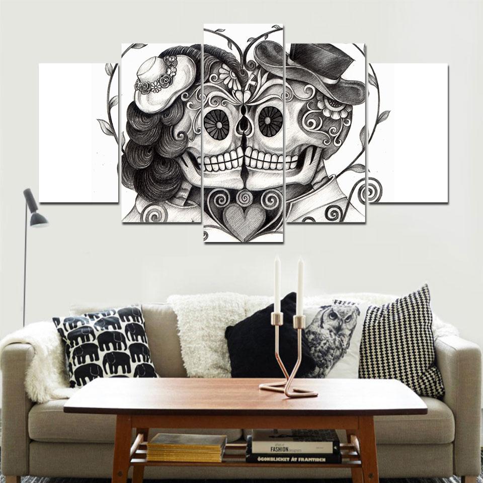 Skull Couple Love – Abstract Canvas Wall Art