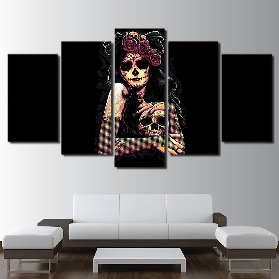 Skull Day Of The Dead Face – Abstract Canvas Wall Art