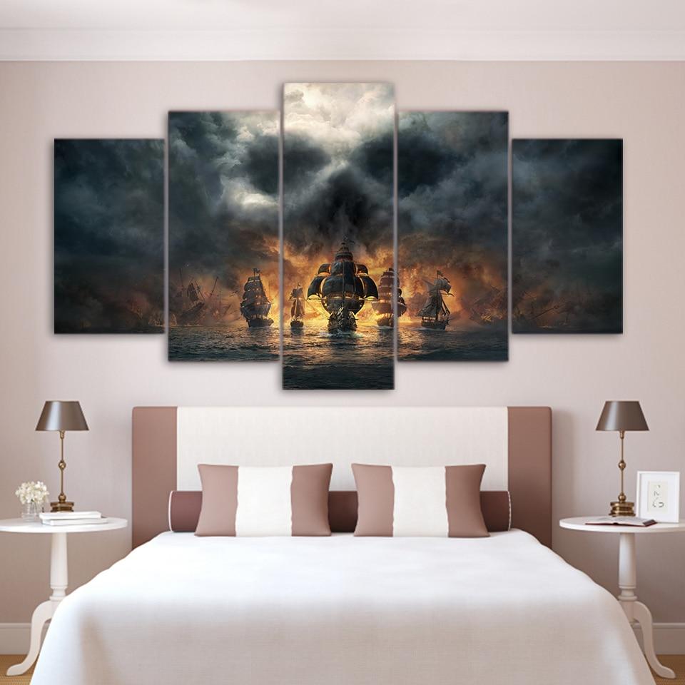 Skull Engulf The Fleet – Abstract Canvas Wall Art