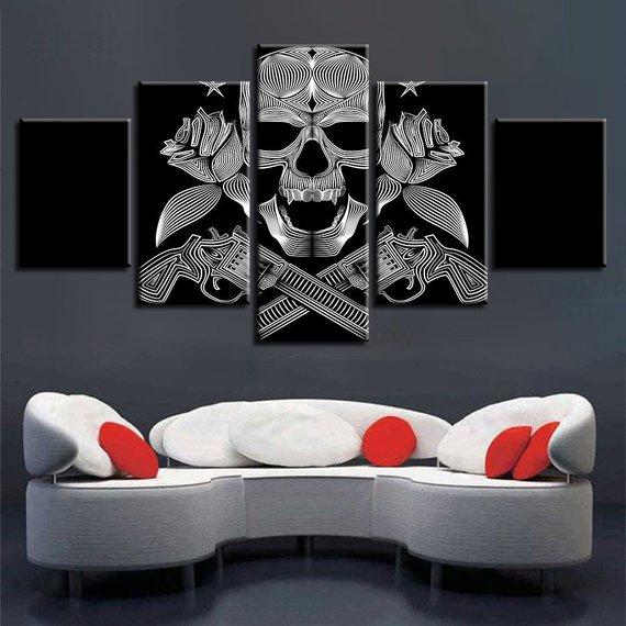 Skull Gun Roses Gun Skulls – Abstract Canvas Wall Art