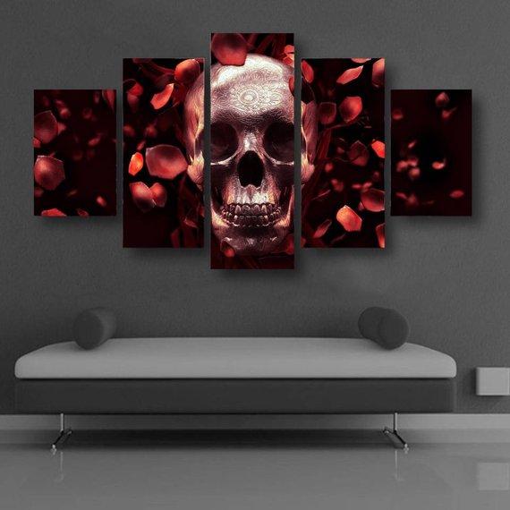 Skull Rose Petals – Abstract Canvas Wall Art