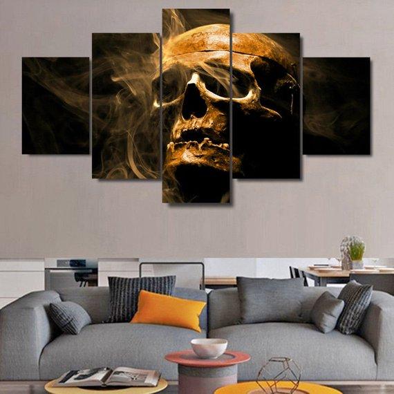 Skull Smoke Gothic Artistic Dark Landscape – Abstract Canvas Wall Art