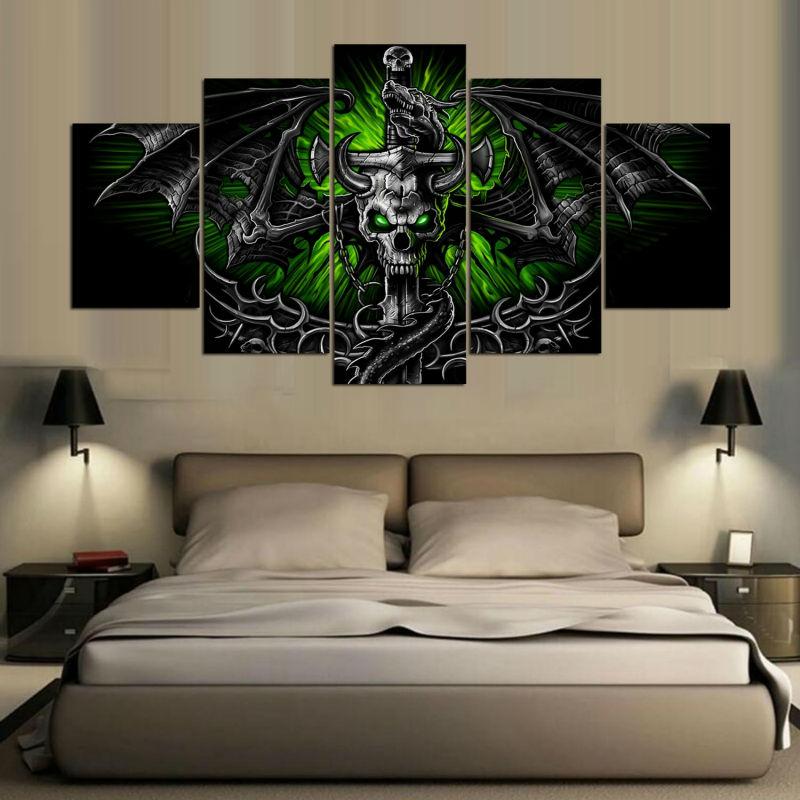 Skull Sword Dragon – Abstract Canvas Wall Art